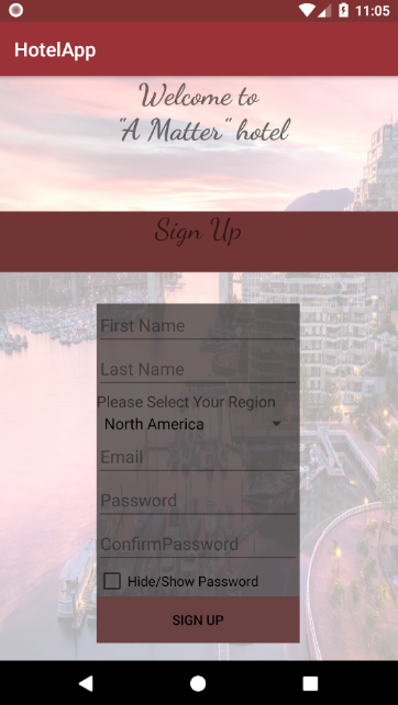 A Matter Hotels Sign Up Page